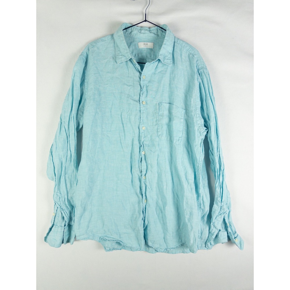 Uniqlo Linen Button Up Shirt Mens XL Light Blue Coastal Minimalist
